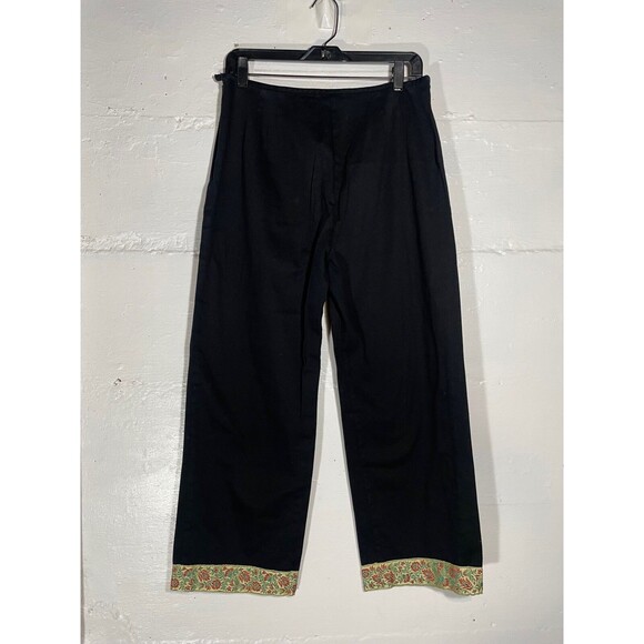 Vintage Y2K Cropped Wide Leg Cigarette Pants Embroidered Hem Karen Kane Sz 12 - Picture 9 of 11